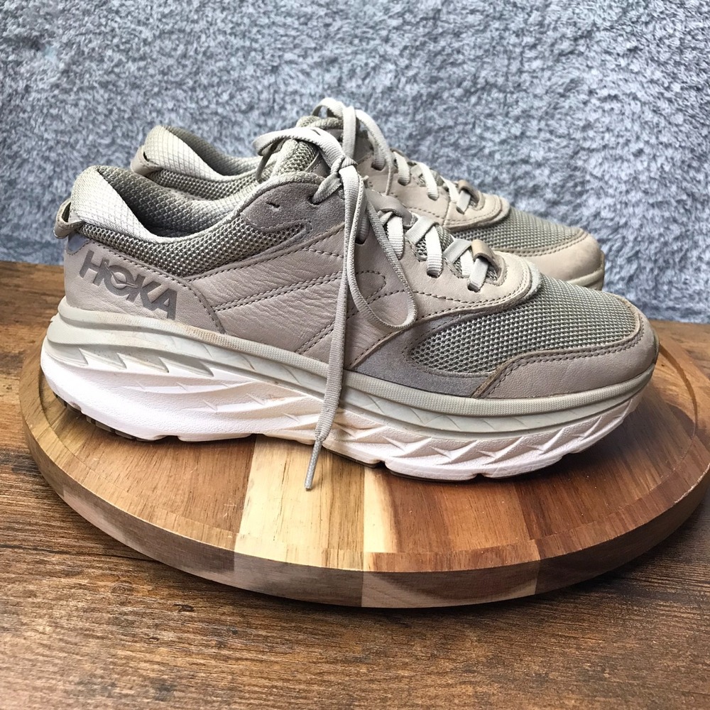 Hoka One One Bondi L M 6 W 7 Dune Tan Leather Training Road Running Sneakers